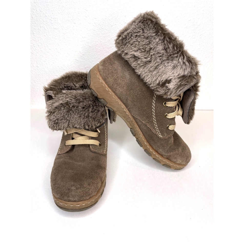 Rieker Womens Boots Faux Fur Suede Lace Up Ankle 37 Brown